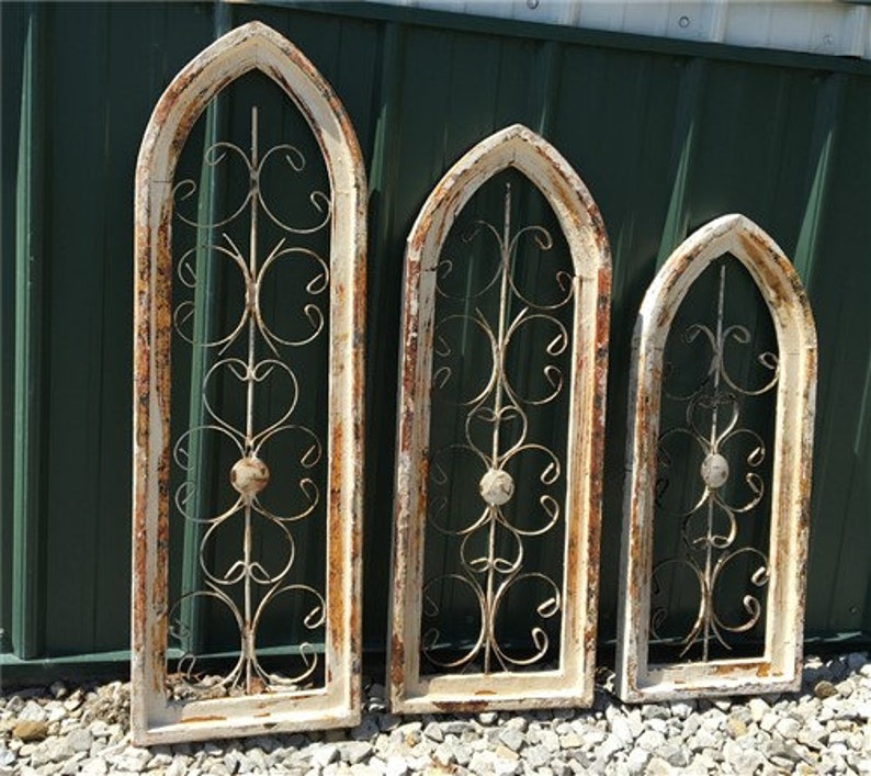 3 Large Arched Wood Metal Gothic Window Frames Architectural Etsy