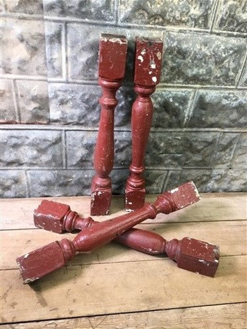 Red Balusters 4 Balusters Rustic Red Wood Architectural Salvage Spindle Porch Post ...