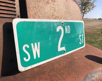 SW 2nd St Street Sign, 9x24 Vintage Green Road Sign, Metal Road Sign, B