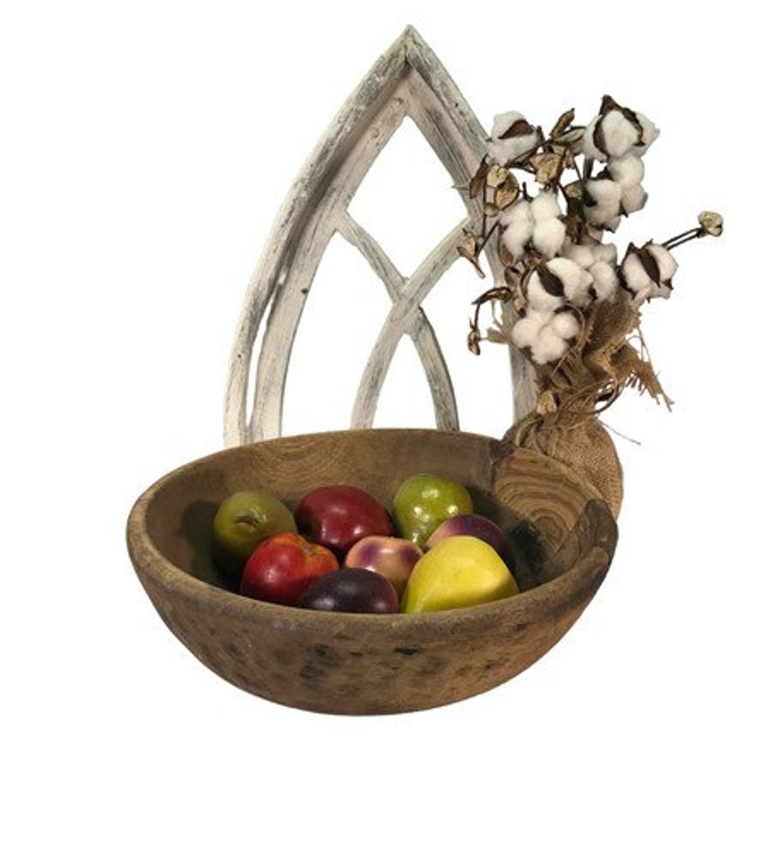 Small Round Wood Bowl, Rustic Farmhouse Table Decor, Carved Wood Bread