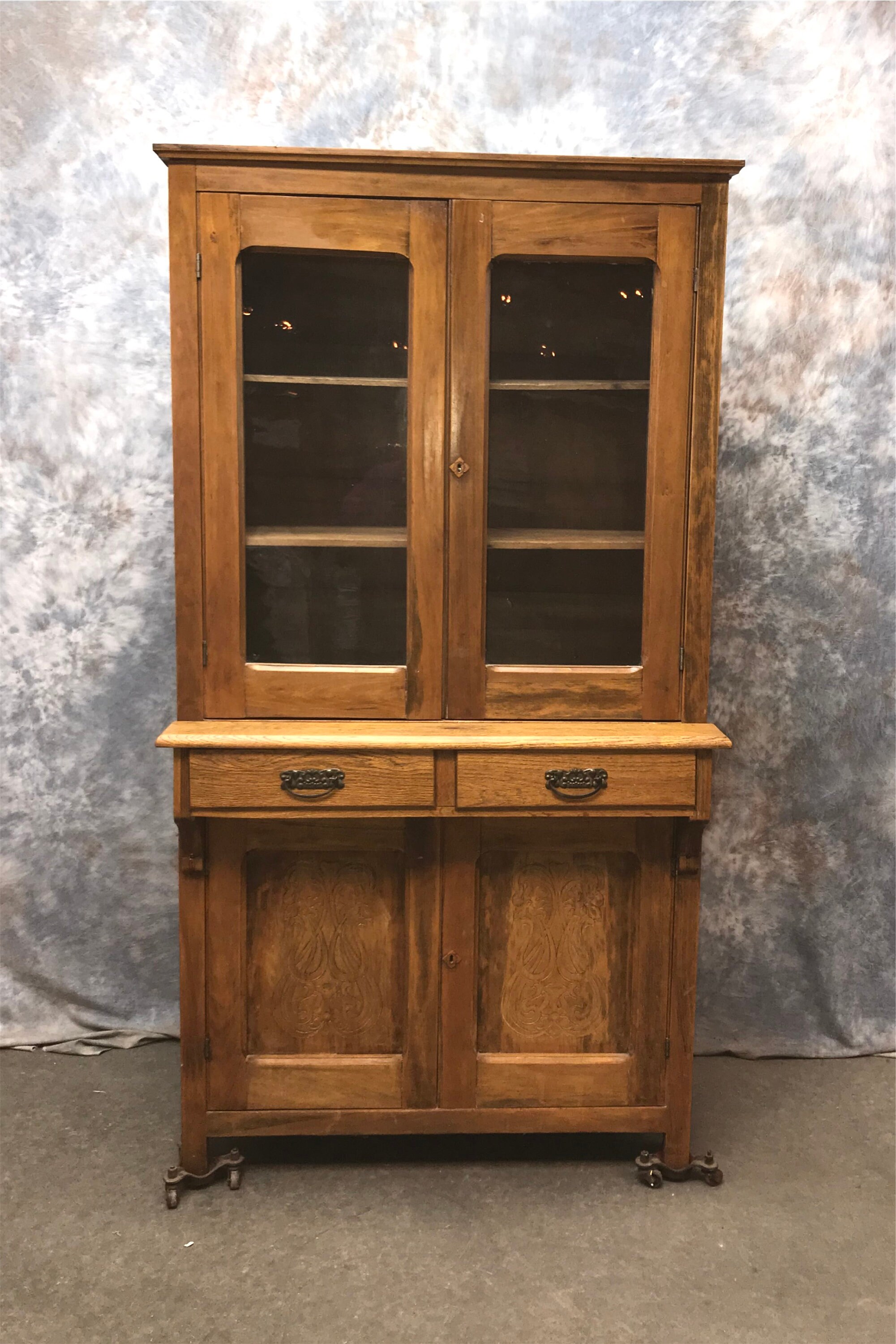Antique Oak Stepback Cupboard Hutch Kitchen Etsy