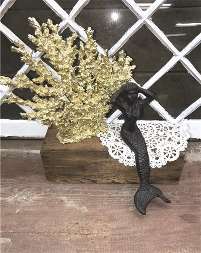 Cast Iron Mermaid Statue Mermaid Shelf Sitter Mermaid Decor Etsy