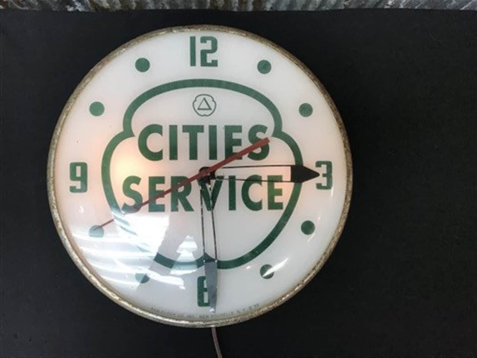 Cities Services Gas Station Clock Lighted Pam Clock Vintage Etsy