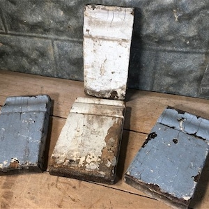 4 Plinth Blocks, Door Trim Molding, Architectural Salvage, Antique Wood Trim B15 Door Trim Corner Block, Vintage Wood Molding Skirting