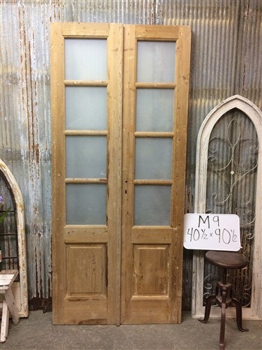 European Doors M6 Pantry Doors Old Wood Doors Antique French Double Doors Sliding Barn Doors Distressed 8 Pane French Glass Doors