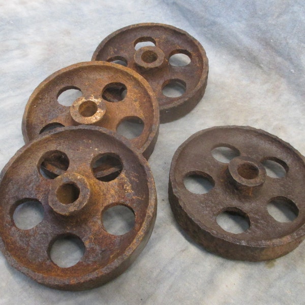 4 Factory Cart Wheels Cast Iron Vintage Lineberry Platform Scale Industrial o