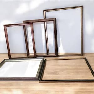5 Vintage Rectangular Wooden Frames, Picture Photo Mirror Vintage Wood Frames,  Vintage Frames, Wood Frames, Rectangular Frames