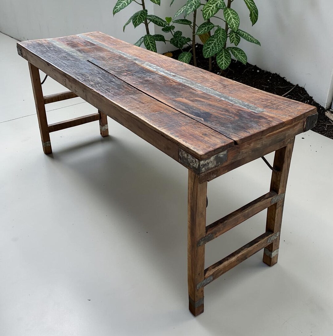 Reclaimed Wood Folding Table (67.75x22) Rustic Wood Dining