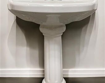 Porcelain Pedestal Sink, Vintage White Bathroom Sink, Architectural Salvage, A