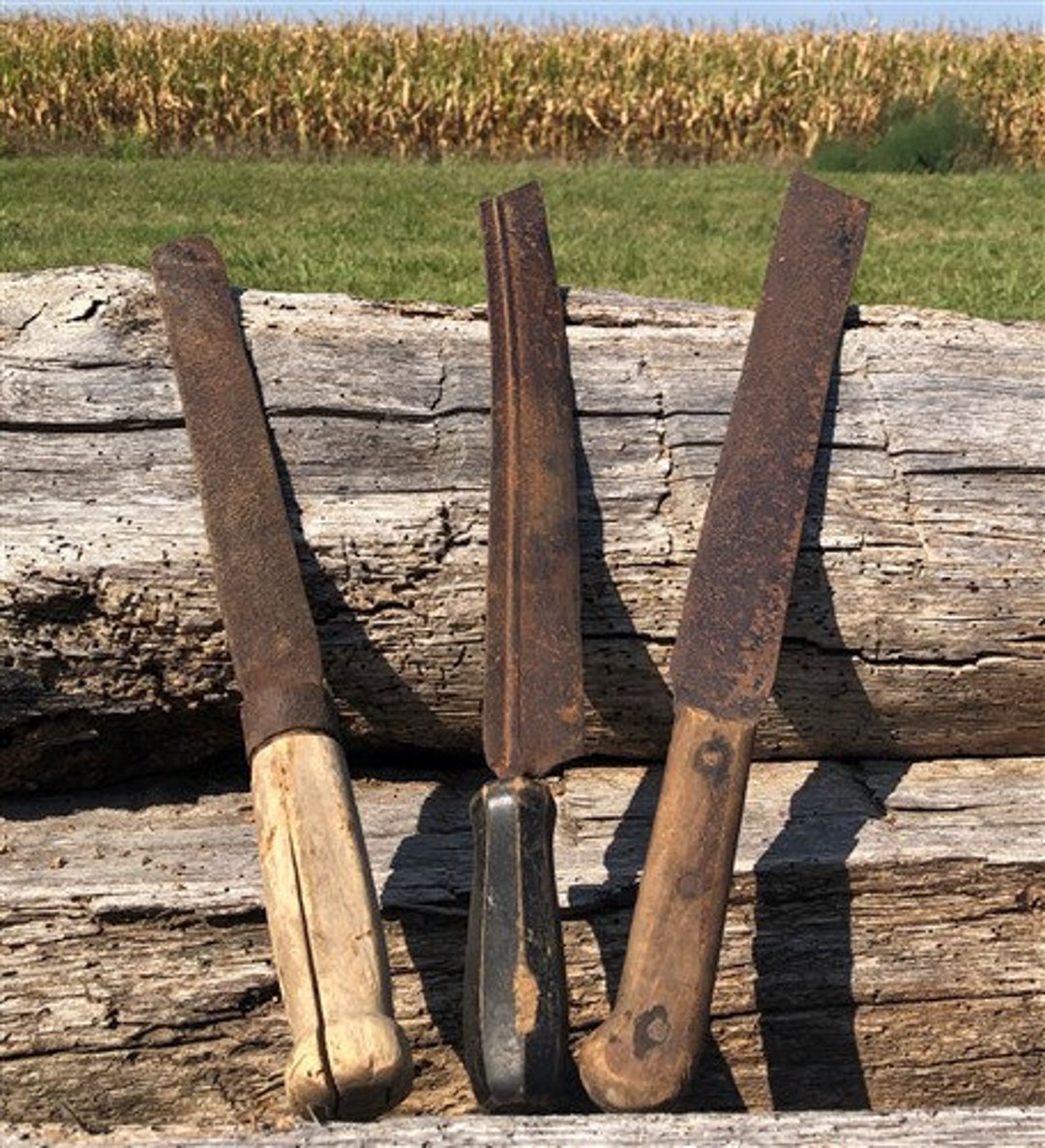 3 Machete Corn Knives, Amish Hay Scythe Knife Blades, Primitive Farm