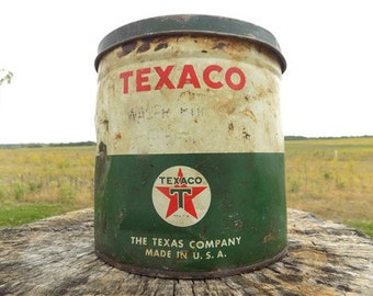 Texaco Grease Tin Can, 5 Lb Texaco Grease, Texas Co Advertising Sign, Gas & Oil,