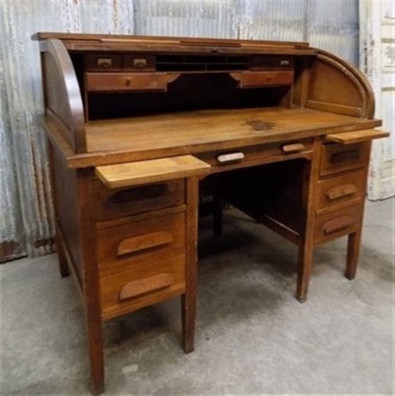 4 2 Vintage Oak Roll Top Desk Computer Desk Etsy