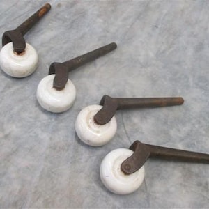 4 Porcelain Caster Wheels Antique Furniture Roller Dresser Desk Industrial Age V, Antique Caster, Antique Wheels, Furniture Caster