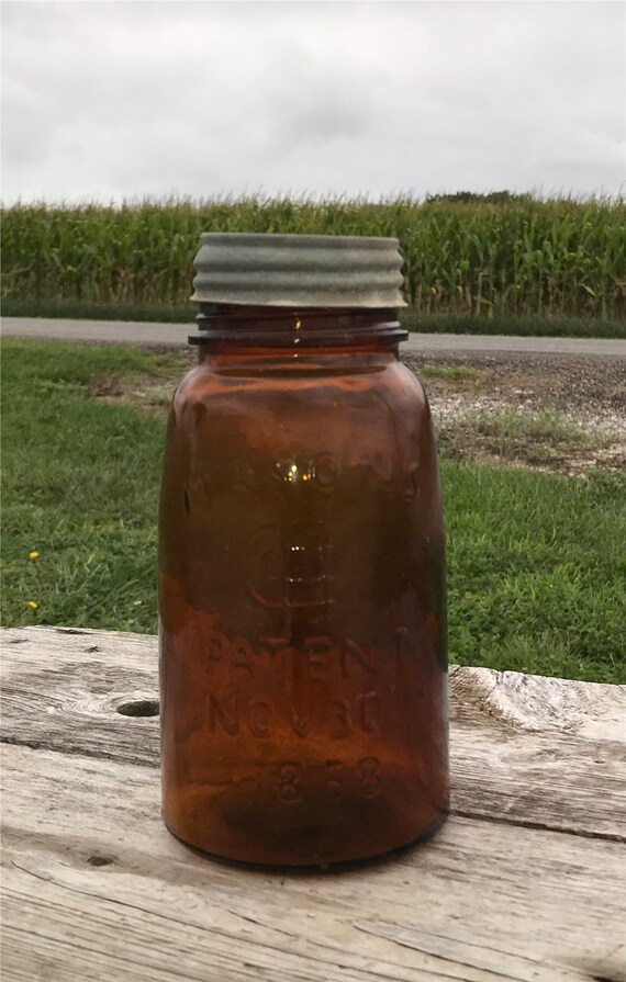 Quart Mason Jar with Zinc Ball Jar Lid Amber Brown Mason Jar Etsy