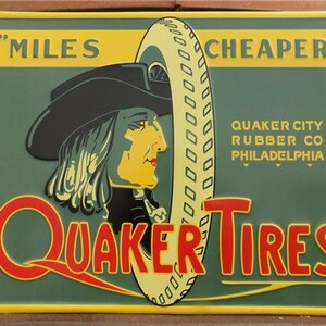 Quaker Tires Sign, Tin Advertising Sign, Gas Service Station Sign, Tires Sign Quaker Tires Sign, Gas Station Sign, Tin Sign, Advertising Sig