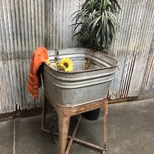 Wheeling Galvanized Single Wash Tub, Sink Cooler, Flower Pot Stand Bucket DQ, Galvanized Single Wash Tub, Rustic Farmhouse Planter