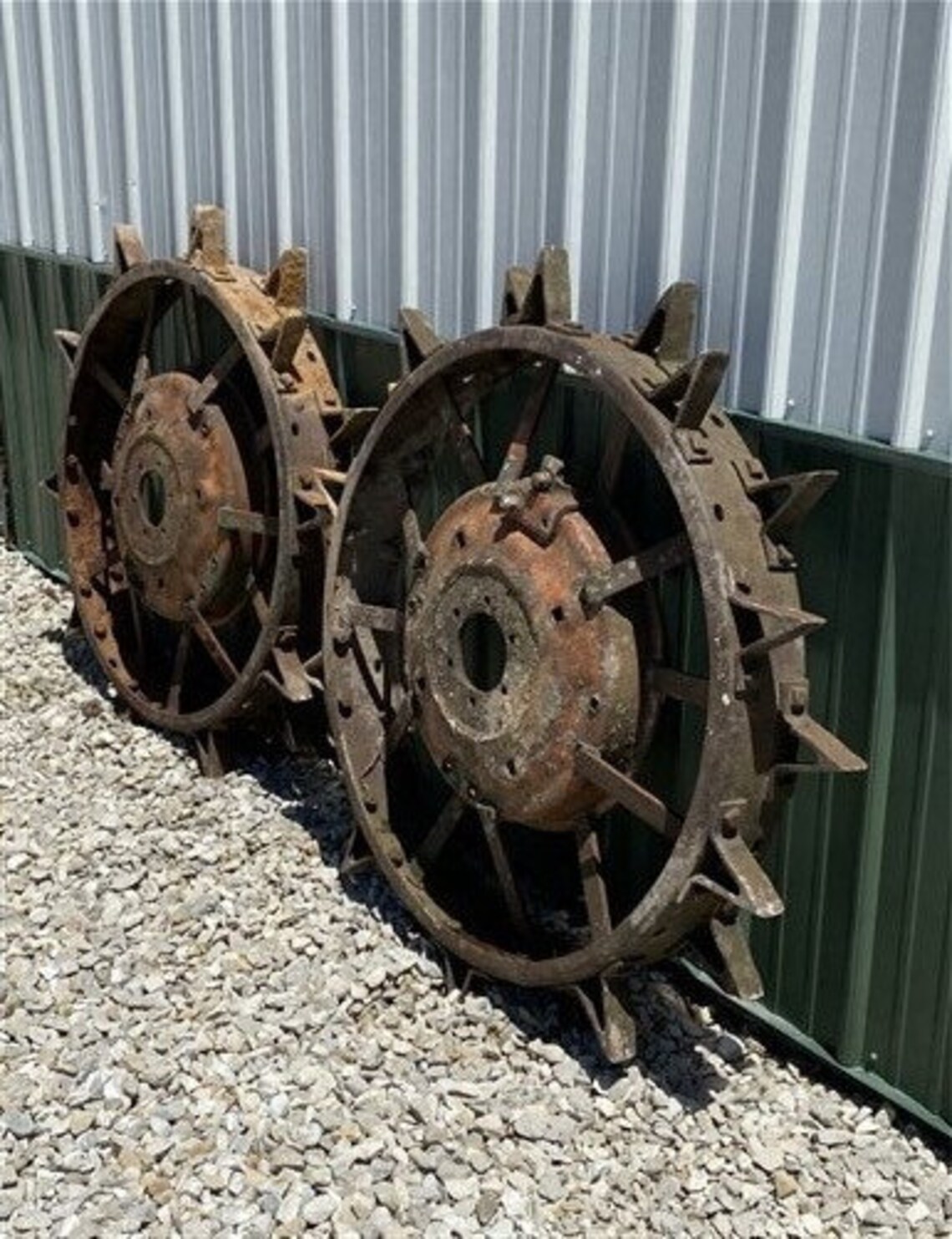 2 Tractor Tires Steel Wheels Vintage Implement Thresher Cast Etsy
