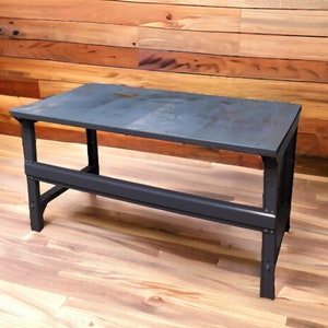 Vintage Industrial Metal Work Table, Kitchen Island, Gray Steel Workbench  Kitchen Table, End Table, Work Desk