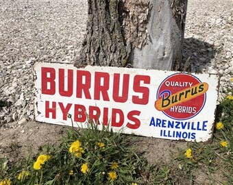 Burrus Hybrids Arenzville IL Schild, Vintage Metall Werbung Saatmais Schild B, Vintage Burrus Schild, Saatmais Schild, Farm Country Schild