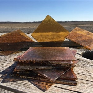 10 Honey Gold Stained Glass Reclaimed Church Window Diamond Panes, Art Glass F, Church Cathedral Stained Glass Parts, Yellow Gold Art Glass