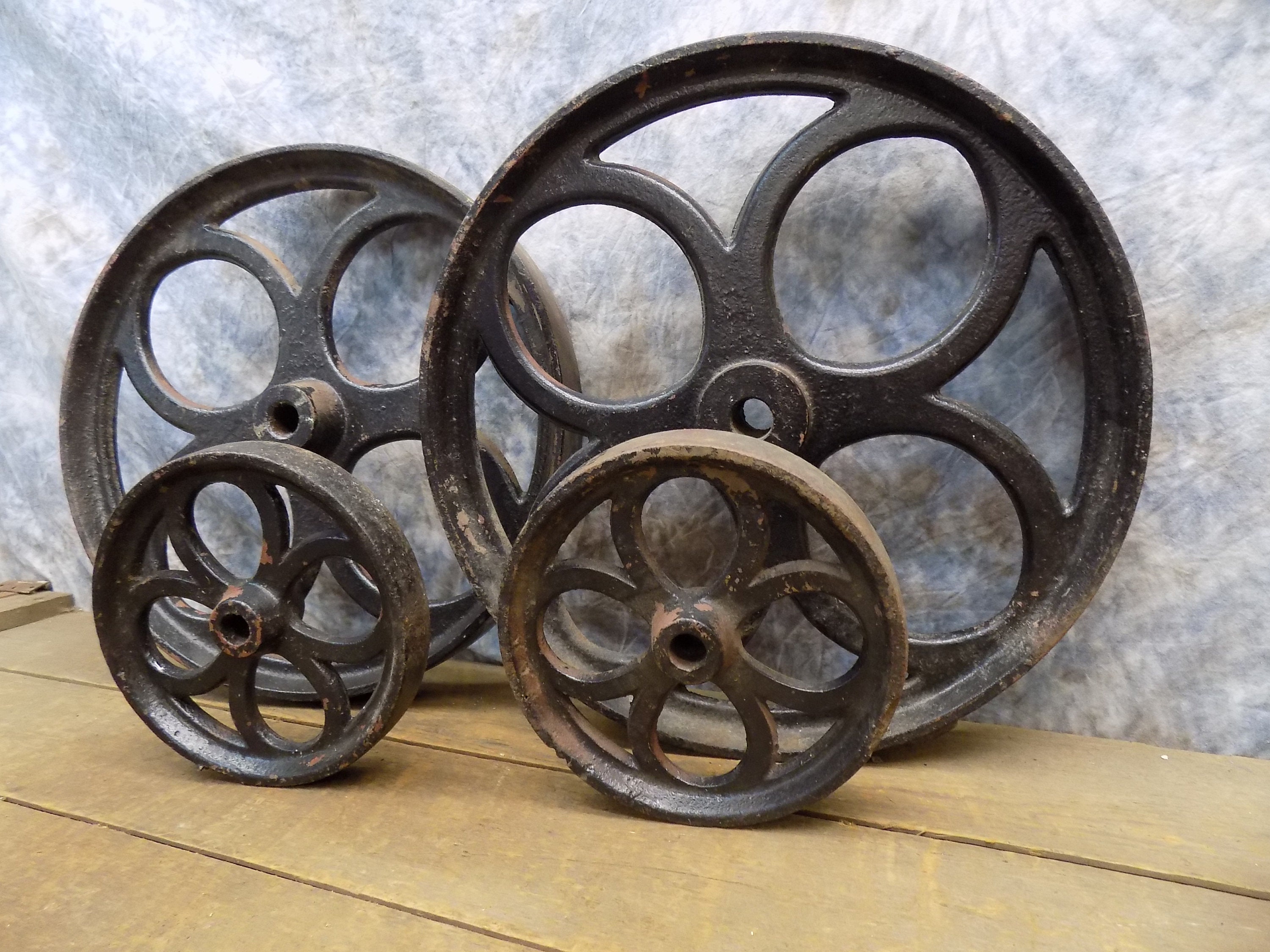 4 Ornamental Cast Iron Factory Cart Wheels Industrial Machine Etsy