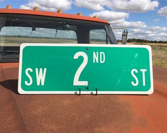 SW 2nd St Street Sign, 9x24 Vintage Green Road Sign, Metal Road Sign, A