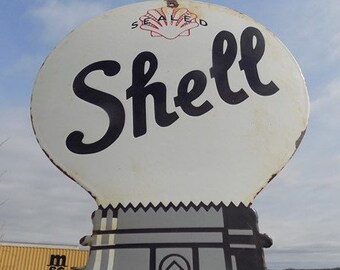 シェルシールポンプサイン、シェル磁器金属広告、ガソリンスタンド 