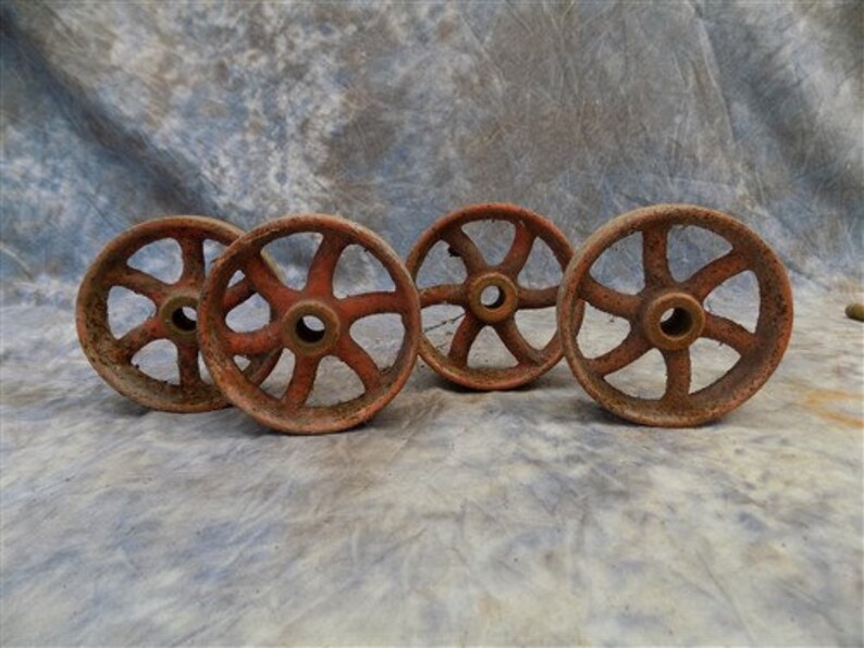 4 Factory Cart Wheels & 2 Axles Cast Iron Vintage Lineberry Etsy