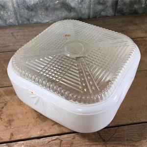 Art Deco Clear Milk Glass Shade Square, Vintage Flush Mount MCM Light Shade Mid Century Modern Glass Light Shade, Art Decor Shade,