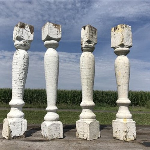 4 Balusters shops White Vintage Wood, Architectural Salvage, Porch Post House Trim A46