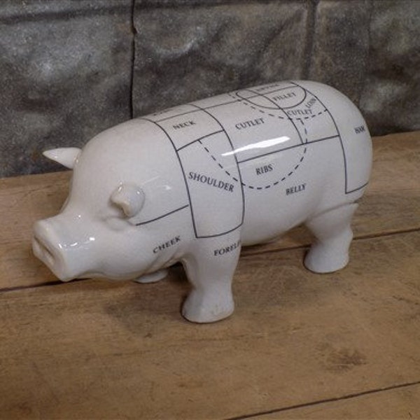 Pig Diagram Model, Porcelain Pig Figurine Decor, Ceramic Piggy, Butcher Display, Home Decor, Pig Meat Chart, PIg Decor, Butcher Shop Decor