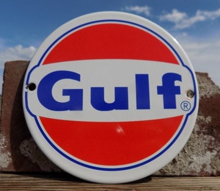 Gulf Sign, Gulf Porcelain Metal Advertising Sign, Gas Station Pump