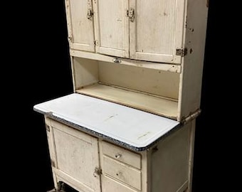 Vintage Hoosier Kitchen Cabinet Enamel Top Primitive Farmhouse Pantry Cupboard