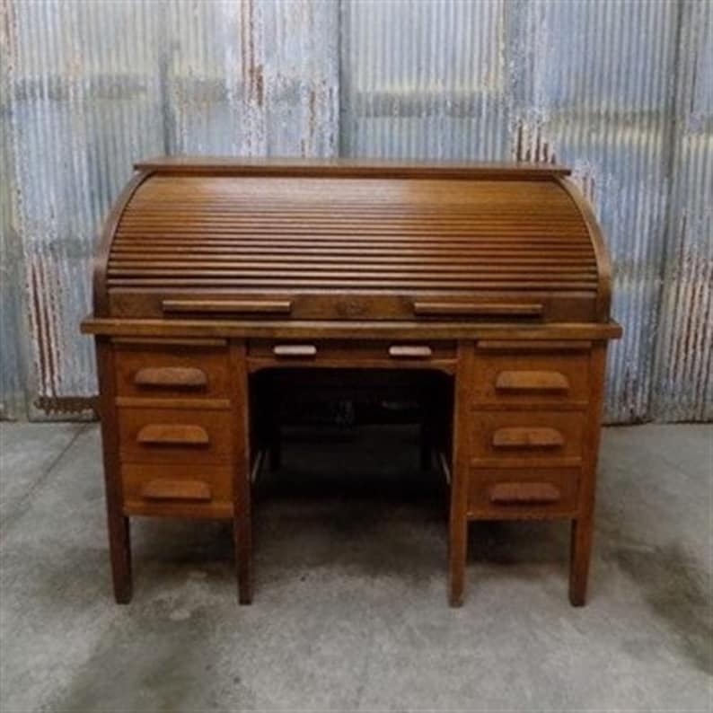 4 2 Vintage Oak Roll Top Desk Computer Desk Etsy