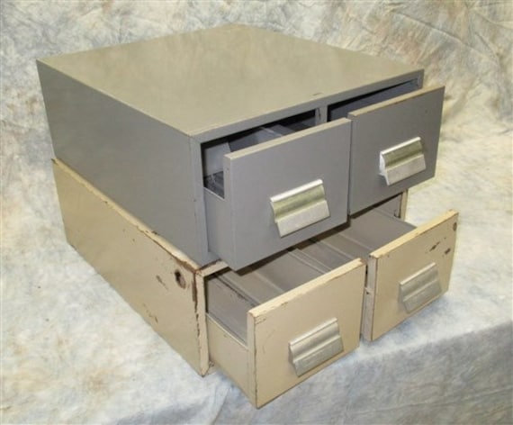 2 Drawer Metal File Cabinet Organizer Vintage Stackable Etsy