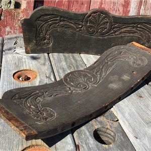 2 Wooden Furniture Parts, Crown Molding Pediment, Architectural Salvage c