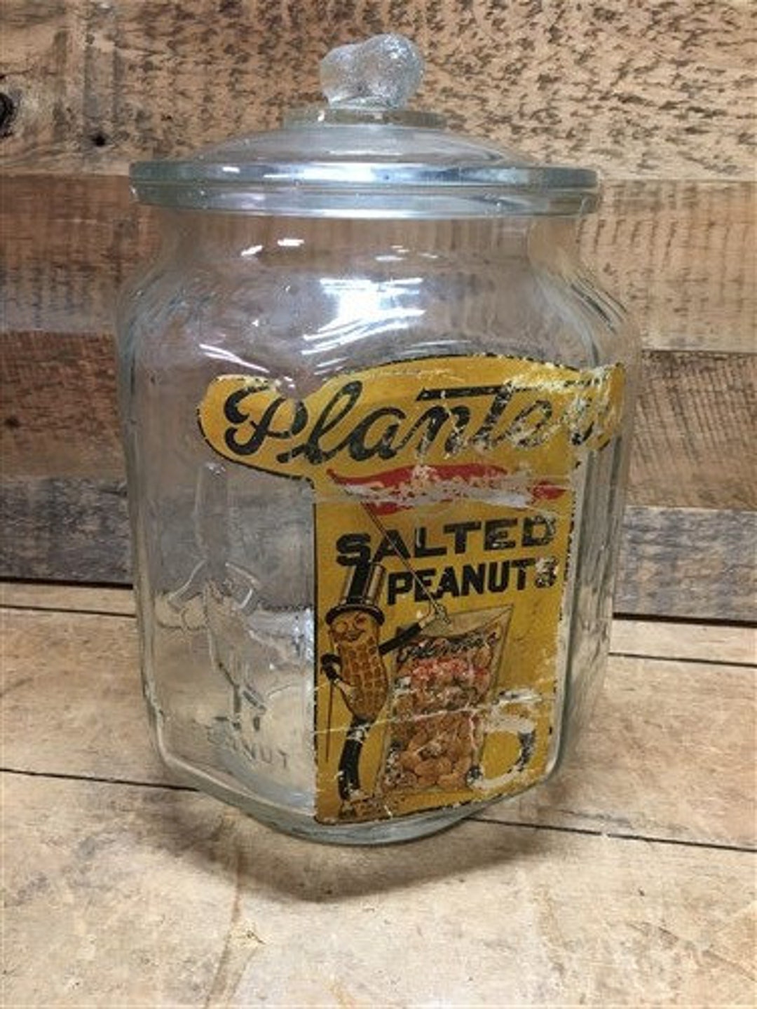 Planters Pennant Salted Peanuts Lidded Glass Jar, Octagonal Mr Peanut