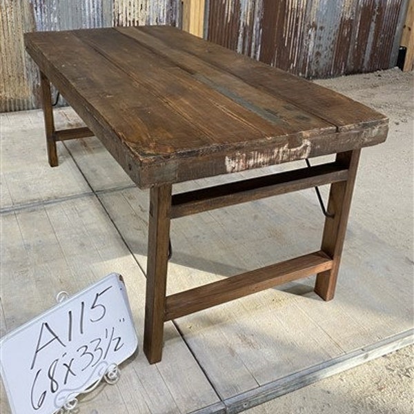 Wood Folding Table, Vintage Dining Room Table Kitchen Island Portable Table A115, Rustic Farmhouse Table, Harvest Kitchen Table