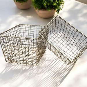 Pair of Industrial Metal Gym Locker Baskets, Wire Storage Bin