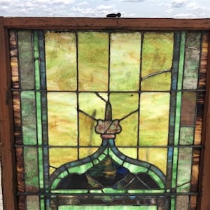 Antique Stained Glass, Rectangle Church Window, Architectural Leaded ...