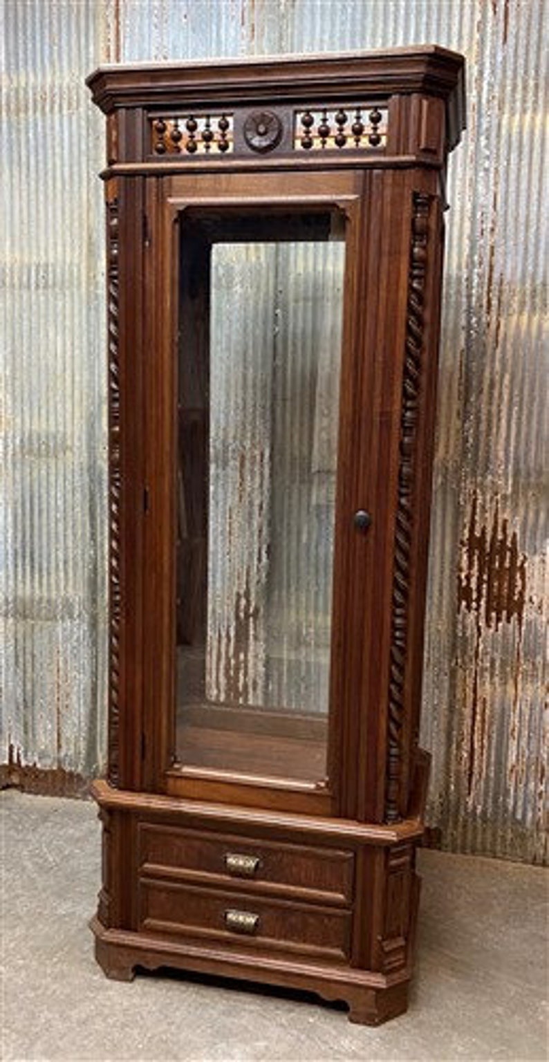 Walnut Display With Glass Doors Vintage Curio Etsy