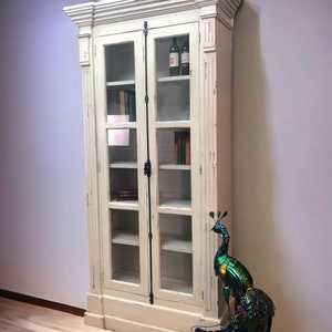 Library Bookcase, 2 Door White Display Case, Showcase, Kitchen Cabinet A