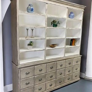 2 pc Kitchen Hutch Cabinet, Kitchen Pantry Storage, Gray Cupboard Bookcase, A, Wood Bookcase, Kitchen Display, China Cabinet
