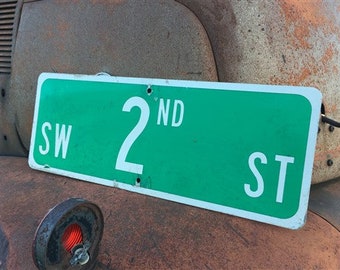 SW 2nd St Street Sign, 9x24 Vintage Green Road Sign, Metal Road Sign, D