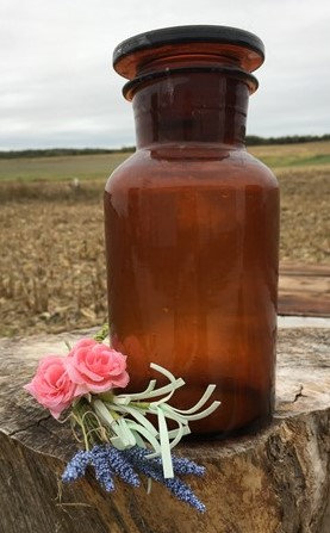 Brown Glass Apothecary Jar, Pharmacy Druggist Medicine Bottle, Glass