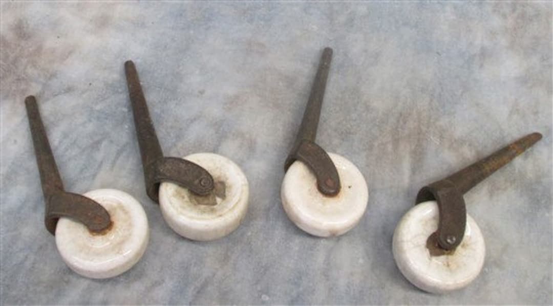 4 Porcelain Caster Wheels Antique Furniture Roller Dresser Desk