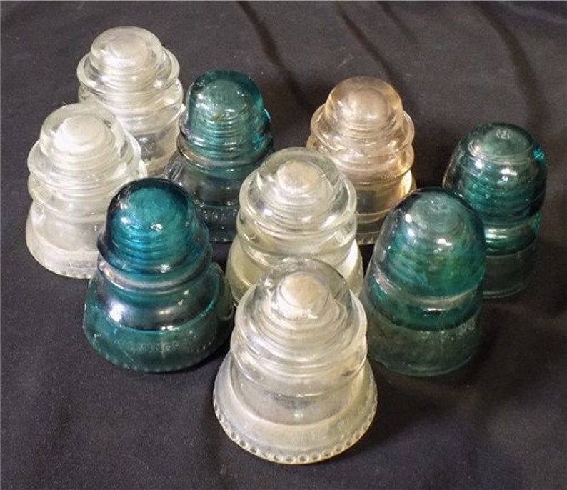 9 Assorted Hemingray Glass Telephone Pole Insulators Aqua Teal Etsy