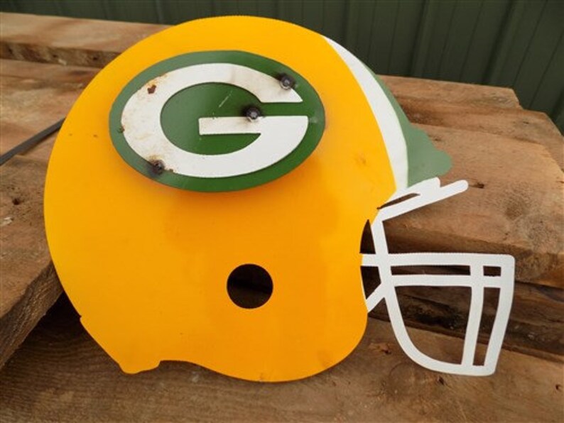 Rustic Green Bay Packers Metal Helmet Wall Hanging Home Etsy