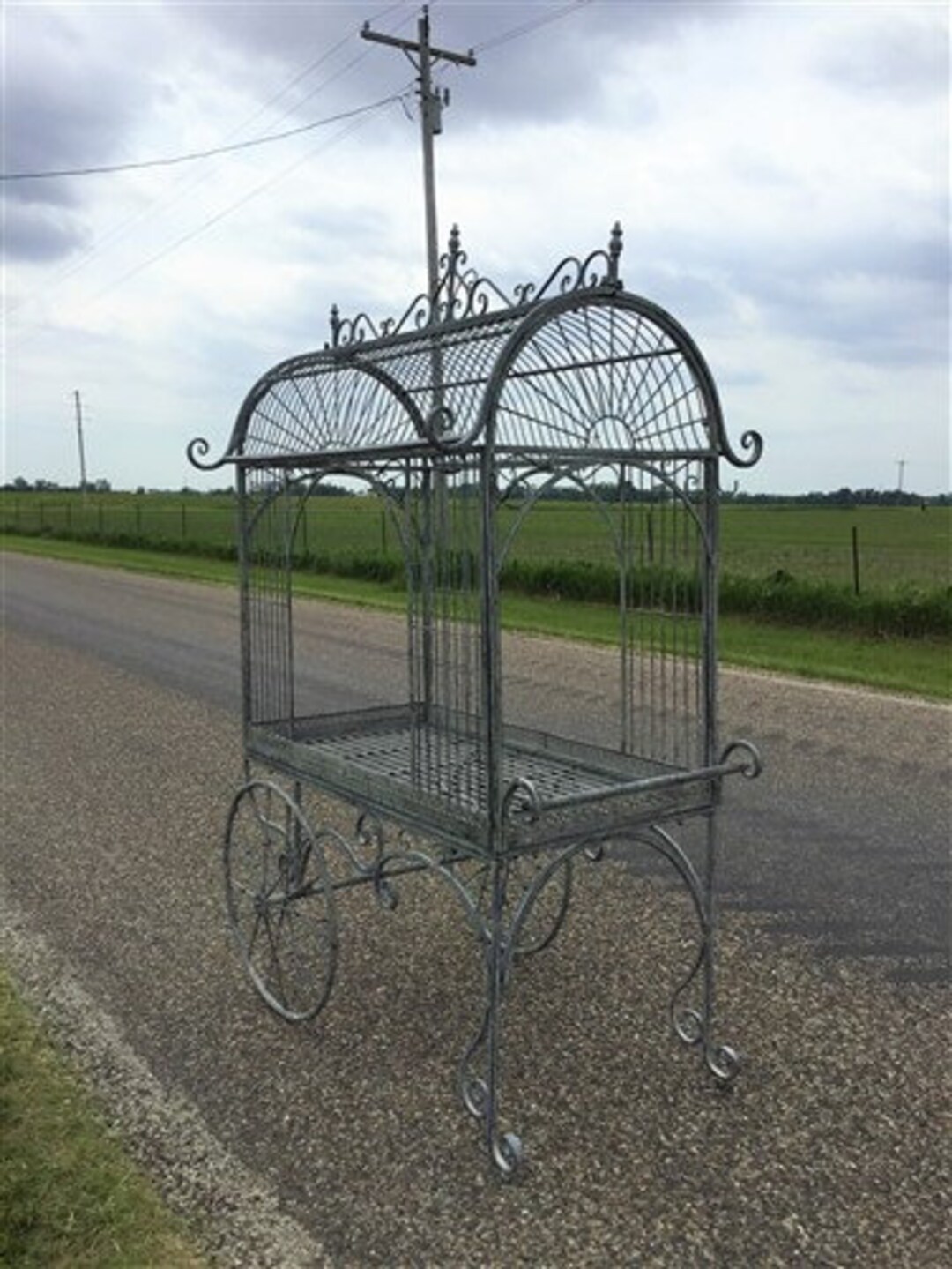 Large Flower Cart With Roof Rolling Metal Garden Cart Etsy