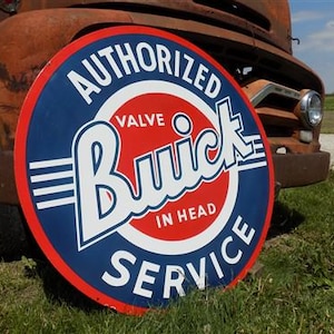 Buick Authorized Service Sign, 2 Sided Metal Porcelain Advertising Buick Sign, Buick Sign, Retro Service Gas Station Sign